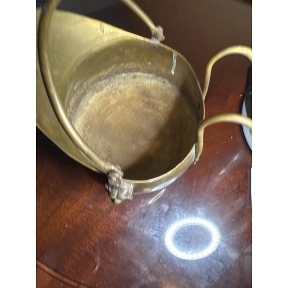 Dutch Brass Coal 7" Tall Scuttle Ash Bucket  Lion Head Handle Delft Handle 70-45 - Picture 5 of 7